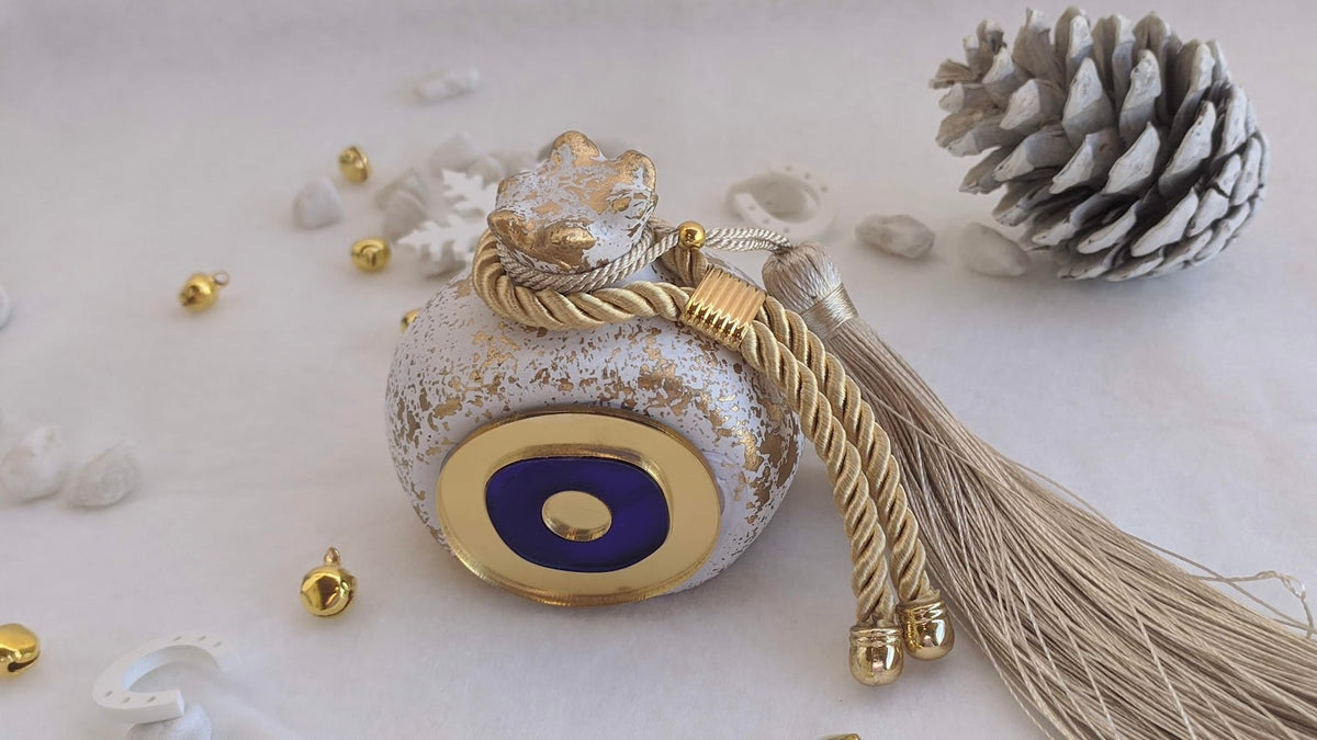 Evil Eye Ceramic Pomegranate with Tassel
