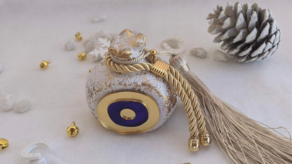 Evil Eye Ceramic Pomegranate with Tassel