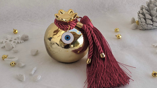 Gold Ceramic Pomegranate with Evil Eye - Greek Gouria