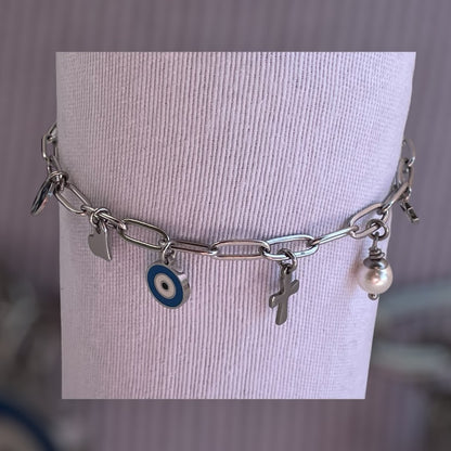 Bracelet Charm Oeil Bleu Acier - Créez votre propre bracelet de charms