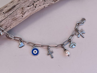 Bracelet Charm Oeil Bleu Acier - Créez votre propre bracelet de charms