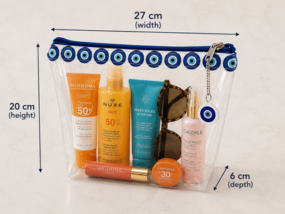 Trousse Maquillage Transparente en PVC, Pochette Voyage Imperméable, Oeil Grec Porte-Bonheur, Pochette Plage