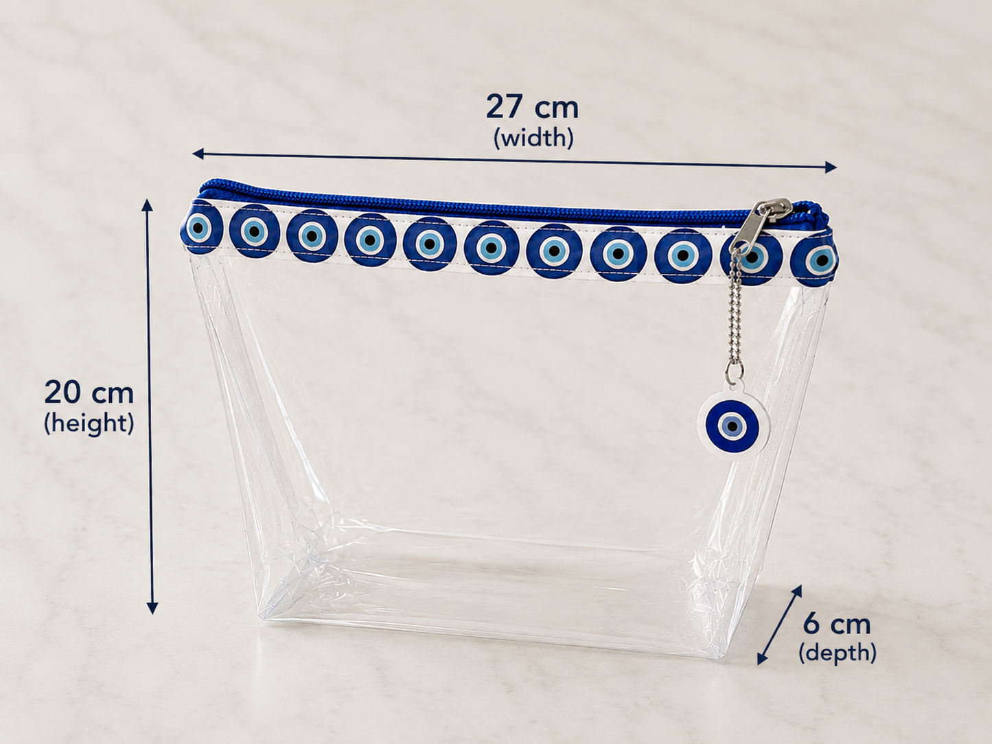 Trousse Maquillage Transparente en PVC, Pochette Voyage Imperméable, Oeil Grec Porte-Bonheur, Pochette Plage