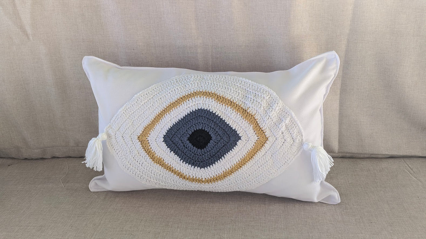 Handmade Evil Eye Cushion Cover - House Ornament - Crochet Pillow