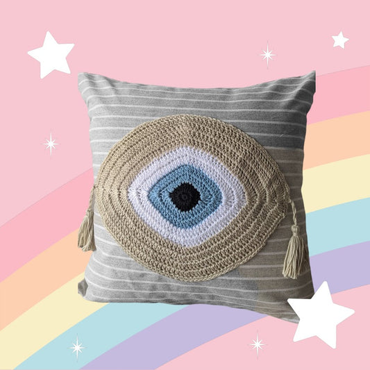 Handmade Evil Eye Cover Cushion - House Ornament - Crochet Pillow Cover
