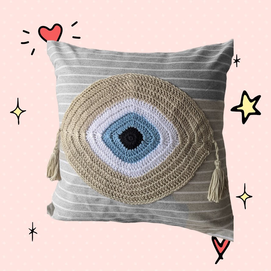 Handmade Evil Eye Cover Cushion - House Ornament - Crochet Pillow Cover