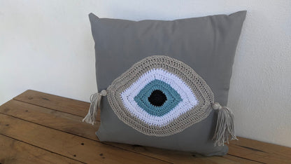 Crochet Evil Eye Cover Cushion - Cadeau grec - Ornement de maison