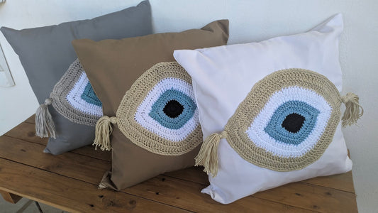 Crochet Evil Eye Cover Cushion - Greek Gift - House ornament