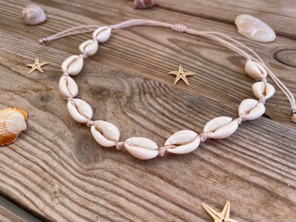 Cowrie Shell Necklace - Beach Shell Choker - Gift for Her - Adjustable Necklace