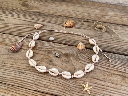 Cowrie Shell Necklace - Beach Shell Choker - Gift for Her - Adjustable Necklace