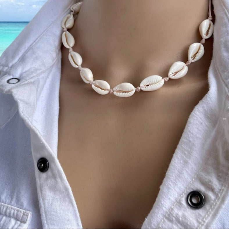 Cowrie Shell Necklace - Beach Shell Choker - Gift for Her - Adjustable Necklace