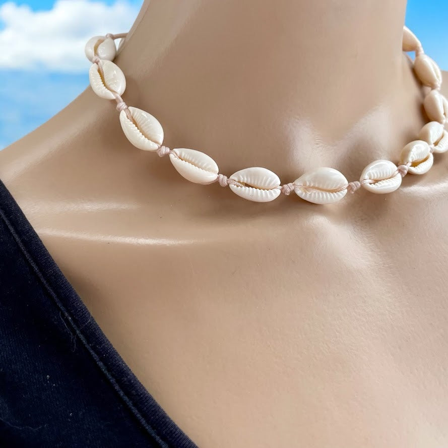 Cowrie Shell Necklace - Beach Shell Choker - Gift for Her - Adjustable Necklace