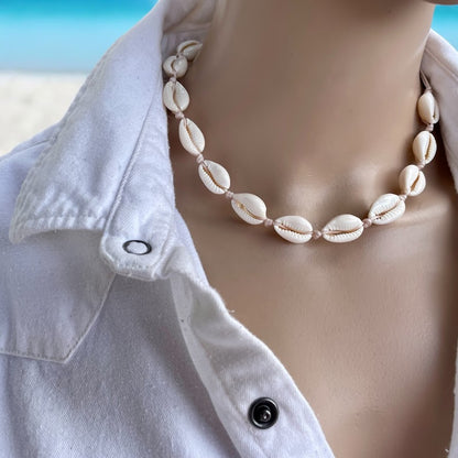 Cowrie Shell Necklace - Beach Shell Choker - Gift for Her - Adjustable Necklace