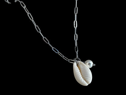 Cowrie Shell Pearl Necklace - Beach Jewelry - Gift for Her