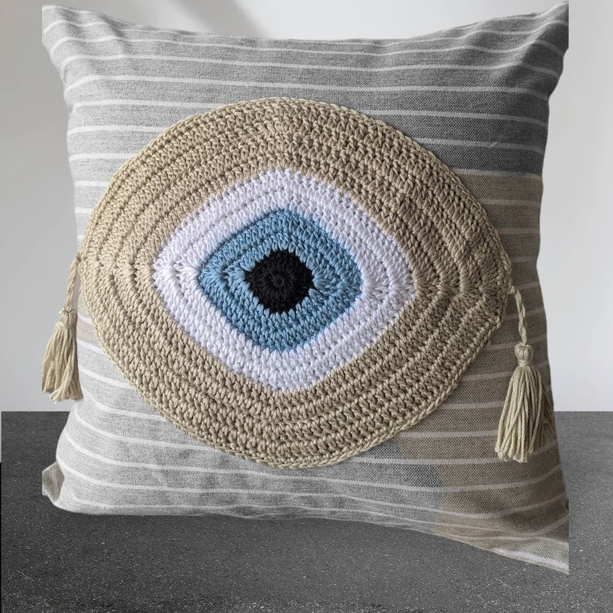 Handmade Evil Eye Cushion Cover – Stripe Fabric