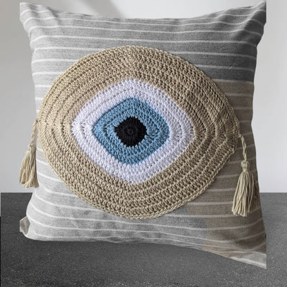 Handmade Evil Eye Cushion Cover – Stripe Fabric