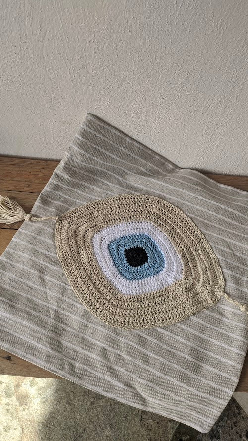 Handmade Evil Eye Cushion Cover – Stripe Fabric