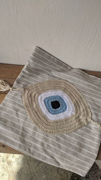 Handmade Evil Eye Cushion Cover – Stripe Fabric
