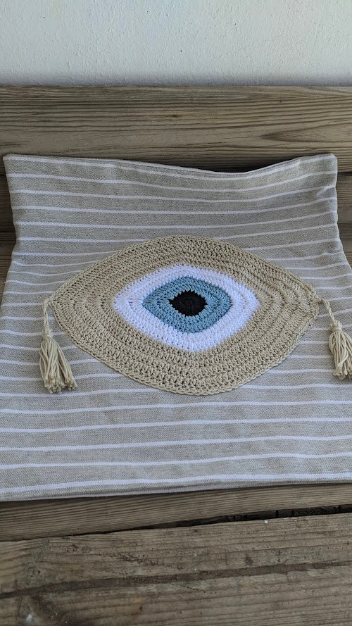 Handmade Evil Eye Cushion Cover – Stripe Fabric