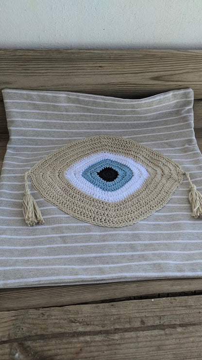 Handmade Evil Eye Cushion Cover – Stripe Fabric