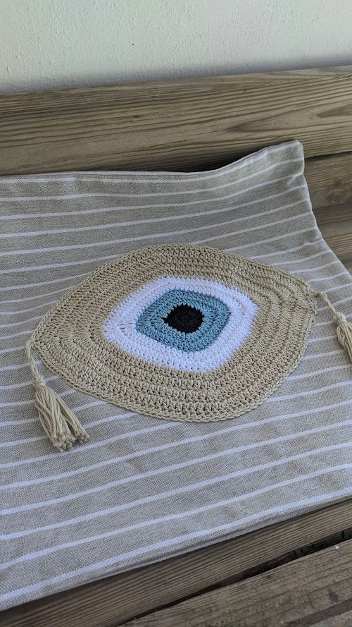 Handmade Evil Eye Cushion Cover – Stripe Fabric