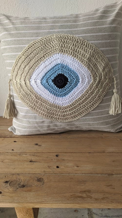 Handmade Evil Eye Cushion Cover – Stripe Fabric