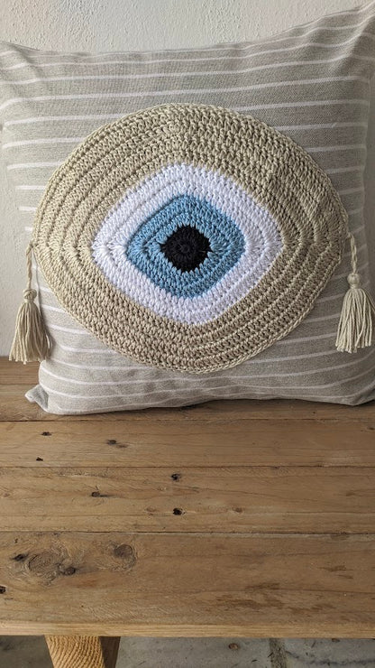 Handmade Evil Eye Cushion Cover – Stripe Fabric