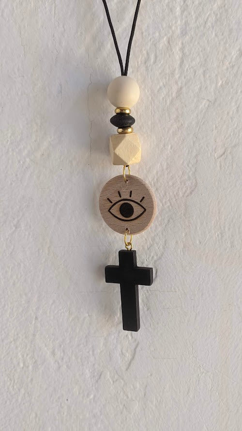 Wooden Evil Eye Rearview Charm - Wooden Car Charm - New Driver Gift