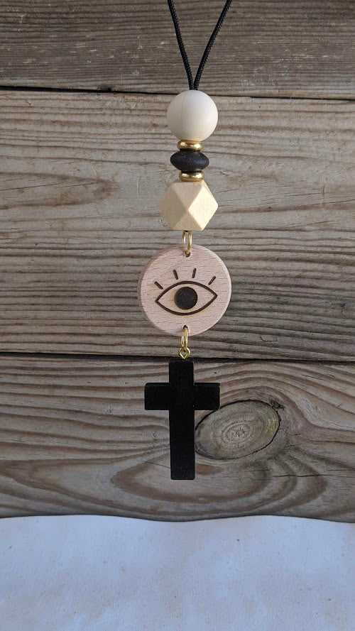 Wooden Evil Eye Rearview Charm - Wooden Car Charm - New Driver Gift