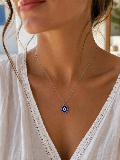 Collier Oeil Bleu en Perles Miyuki – Chaîne Fine en Acier Inoxydable – Bijou Porte-Bonheur Fait Main