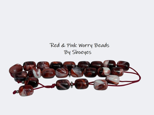 Dark Red White Worry Beads – Greek Gift – Anti Stress Toy – Red Komboloi