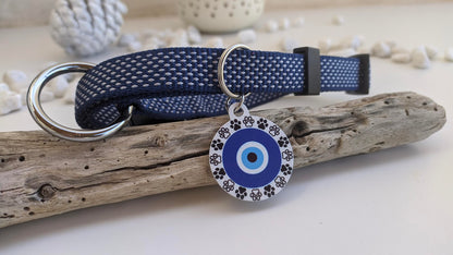 Personalized Evil Eye Dog Tag - Small Medium Dog Tag - Available in 6 Colors