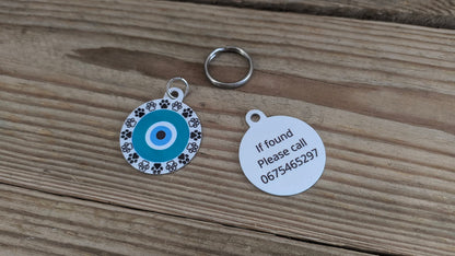 Personalized Evil Eye Dog Tag - Small Medium Dog Tag - Available in 6 Colors