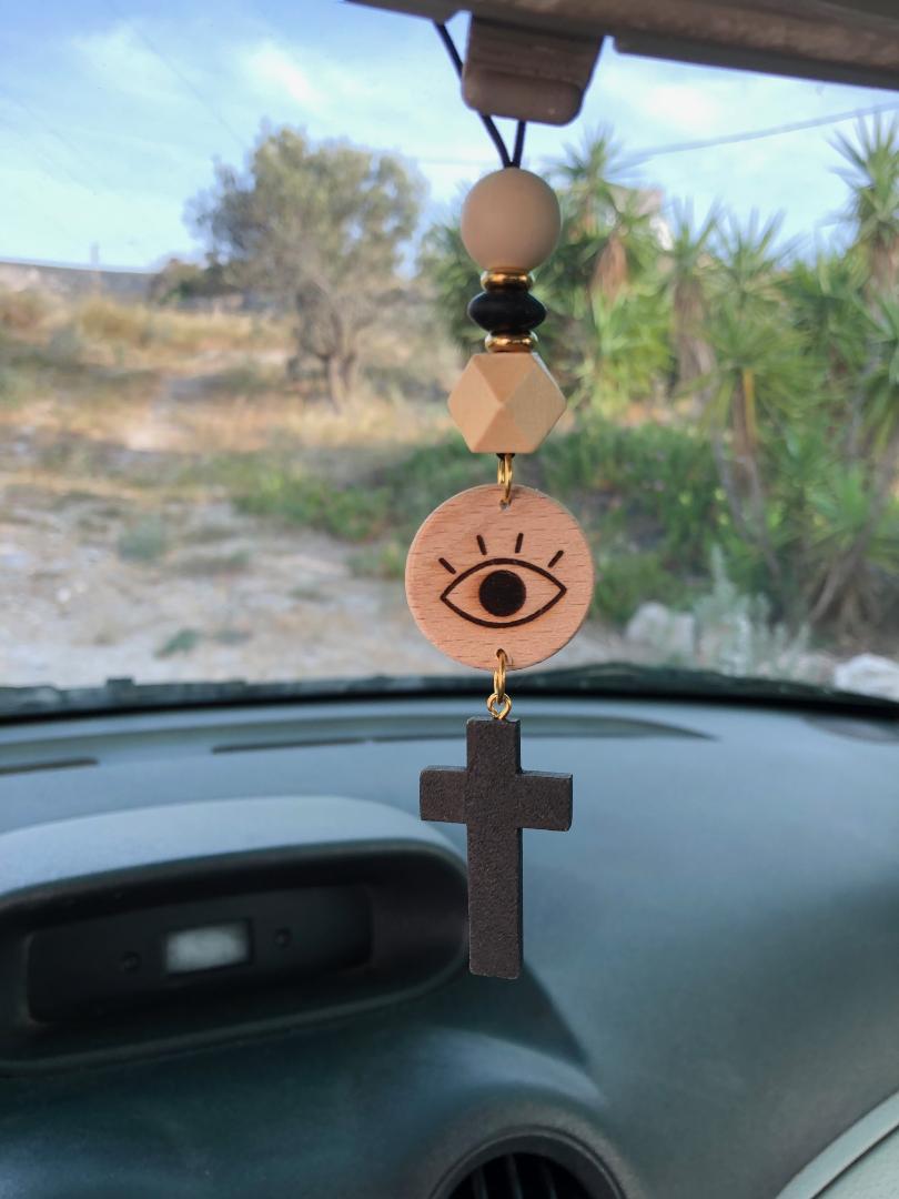 Wooden Evil Eye Rearview Charm - Wooden Car Charm - New Driver Gift