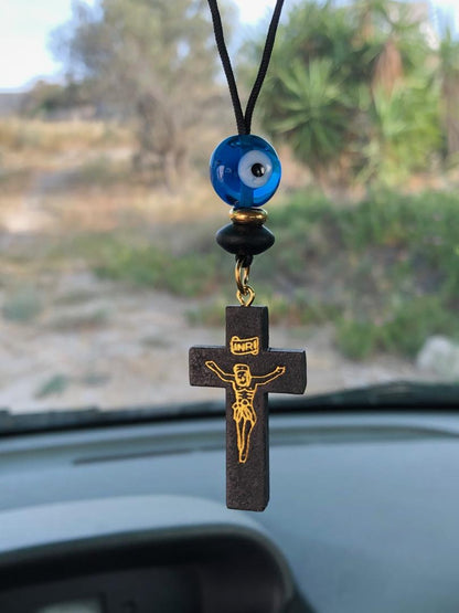 Wooden Evil Eye Rearview Charm - Wooden Car Charm - New Driver Gift