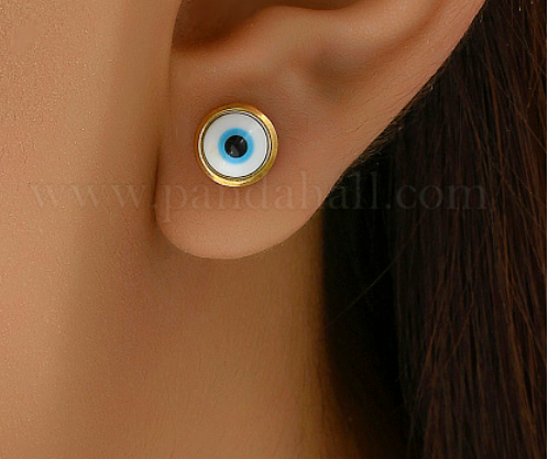 Evil Eye Stud Earrings - Gold Stainless Steel Earrings - Greek Gift