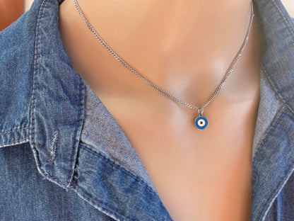 Tiny Evil Eye Necklace - Stainless jewelry - Gift for her - Tiny jewelry - Greek Gift