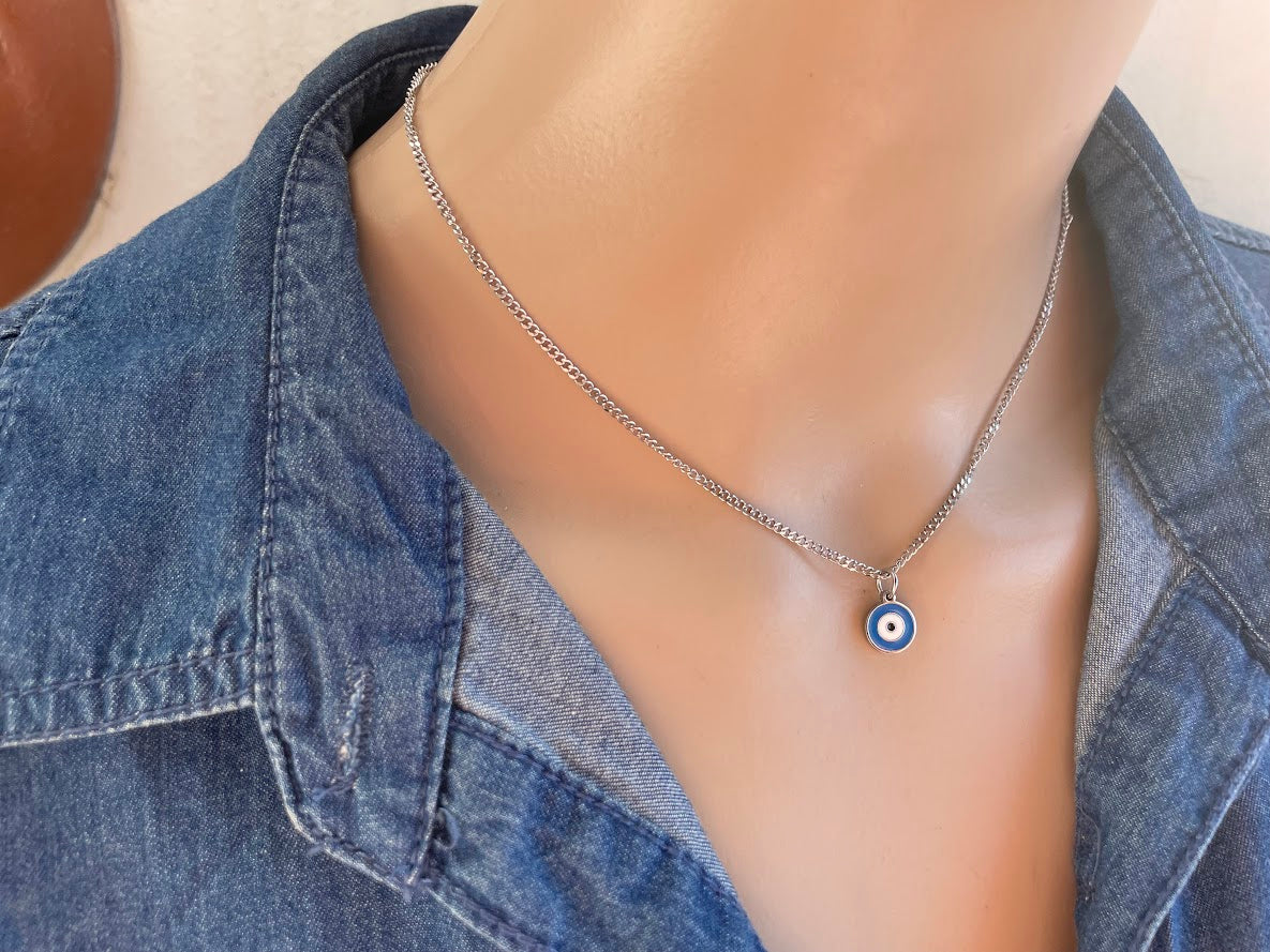 Tiny Evil Eye Necklace - Stainless jewelry - Gift for her - Tiny jewelry - Greek Gift