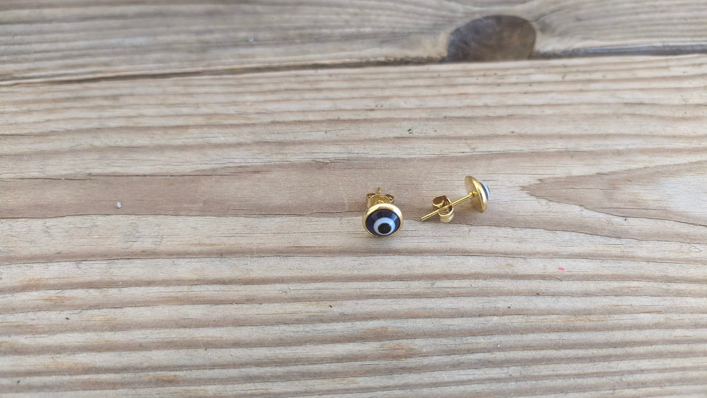 Evil Eye Stud Earrings - Gold Stainless Steel Earrings - Greek Gift