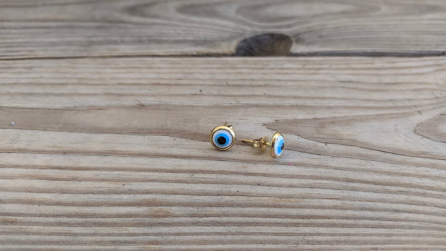 Evil Eye Stud Earrings - Gold Stainless Steel Earrings - Greek Gift