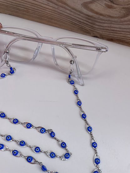 Necklace with blue evil eye beads on a mannequin bust