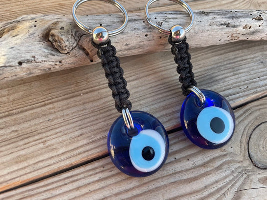 Porte-clés Oeil Bleu en Verre  - Inox ou Laiton - Protection voiture