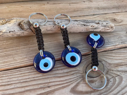 Porte-clés Oeil Bleu en Verre  - Inox ou Laiton - Protection voiture