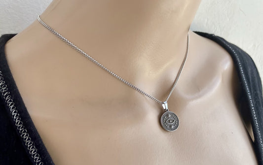 Stainless Steel Evil Eye Necklace - Gift For Her - Greek Gift