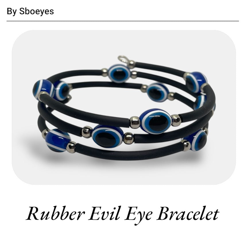 Rubber evil eye bracelet on a white background