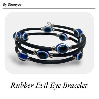 Rubber evil eye bracelet on a white background