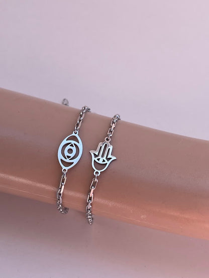 Lucky Stainless Steel Bracelet – Hamsa Hand or Evil Eye