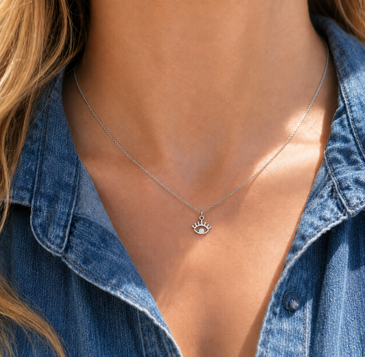 Minimalist Evil Eye Necklace – Stainless Steel Lucky Eye Necklace – Greek Protection Jewelry