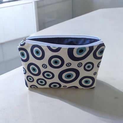 Greek Evil Eye Cotton Zip Pouch | Handmade in Greece