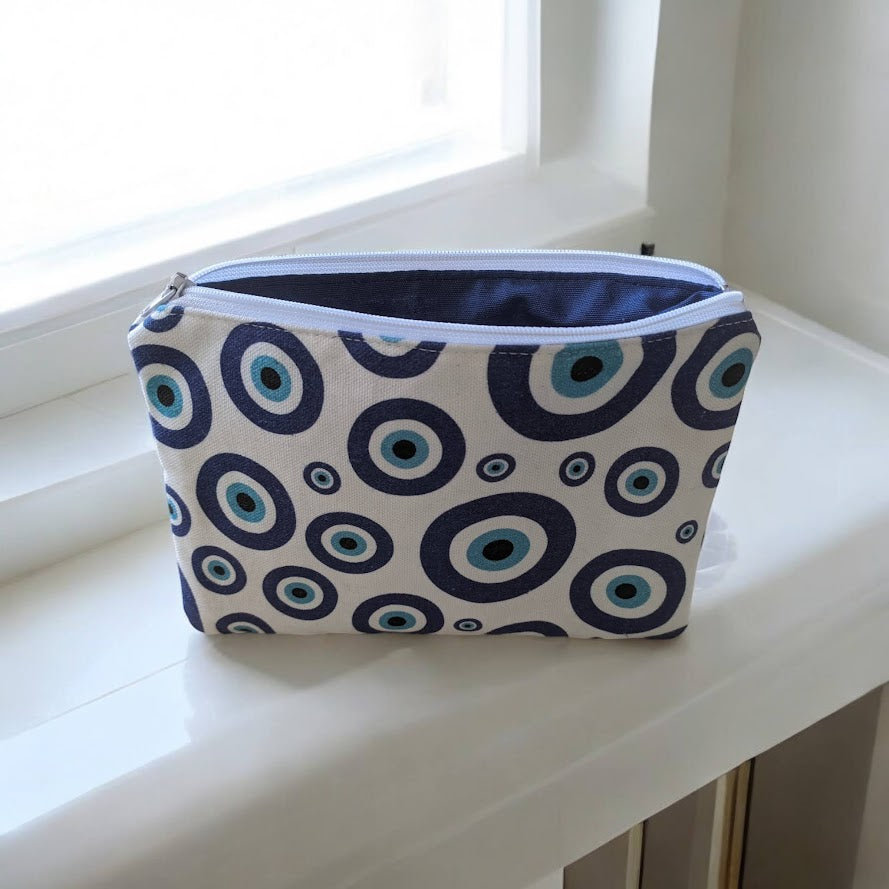 Greek Evil Eye Cotton Zip Pouch | Handmade in Greece